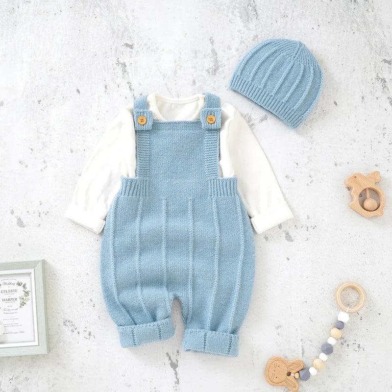 Cozy Knit Baby Romper & Hat Set
