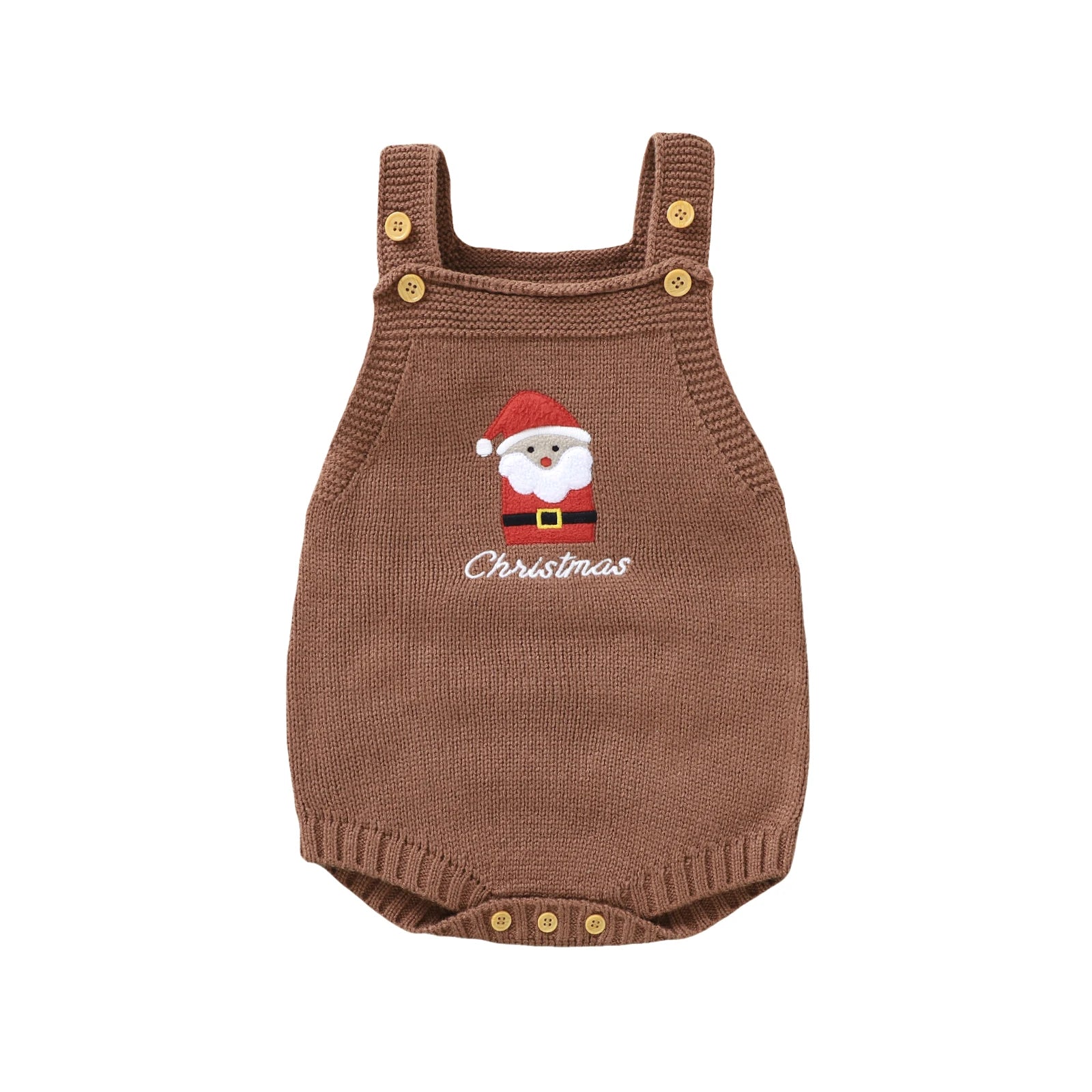Christmas Knit Baby Romper – Santa, Reindeer & Tree Embroidery (1–18M)