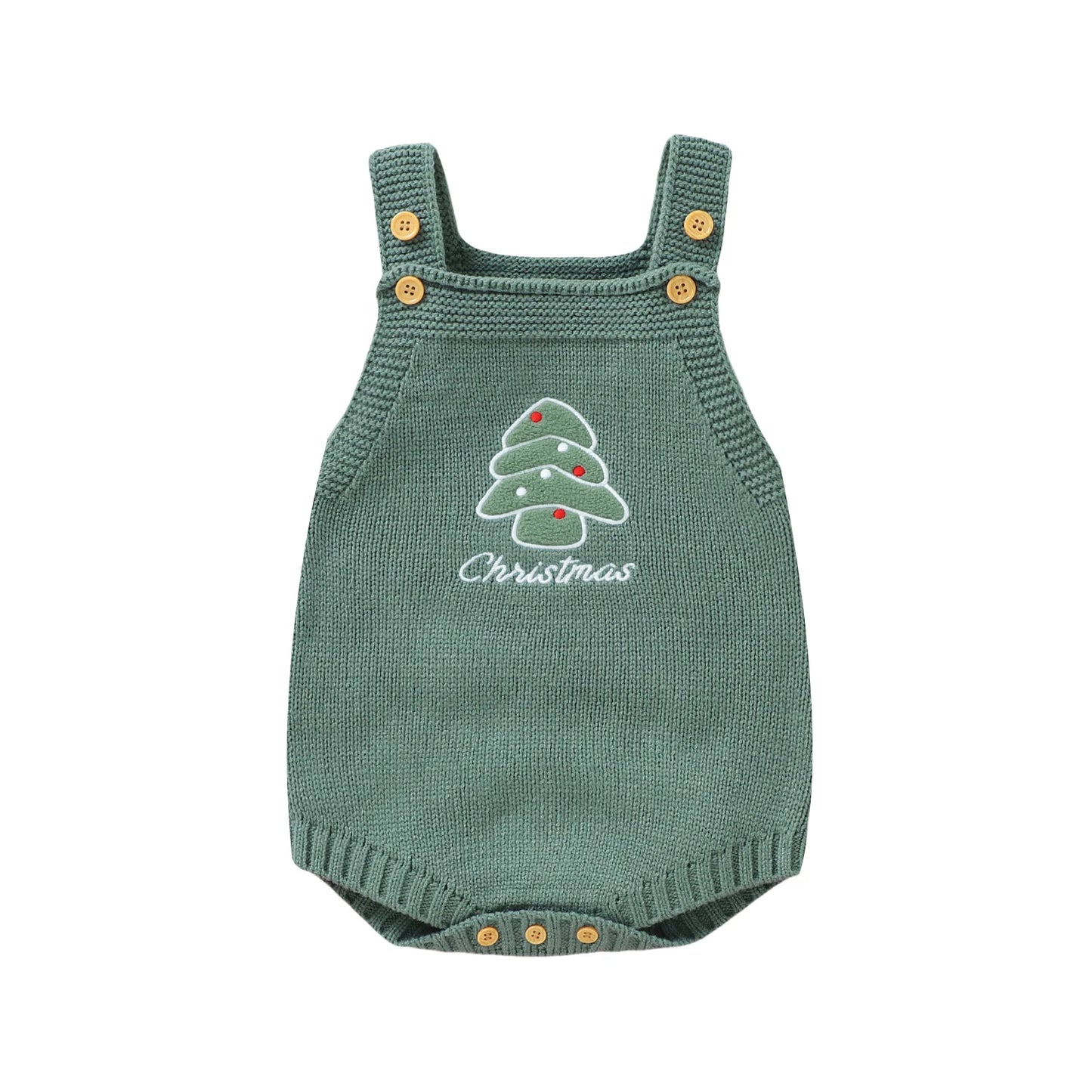 Christmas Knit Baby Romper – Santa, Reindeer & Tree Embroidery (1–18M)