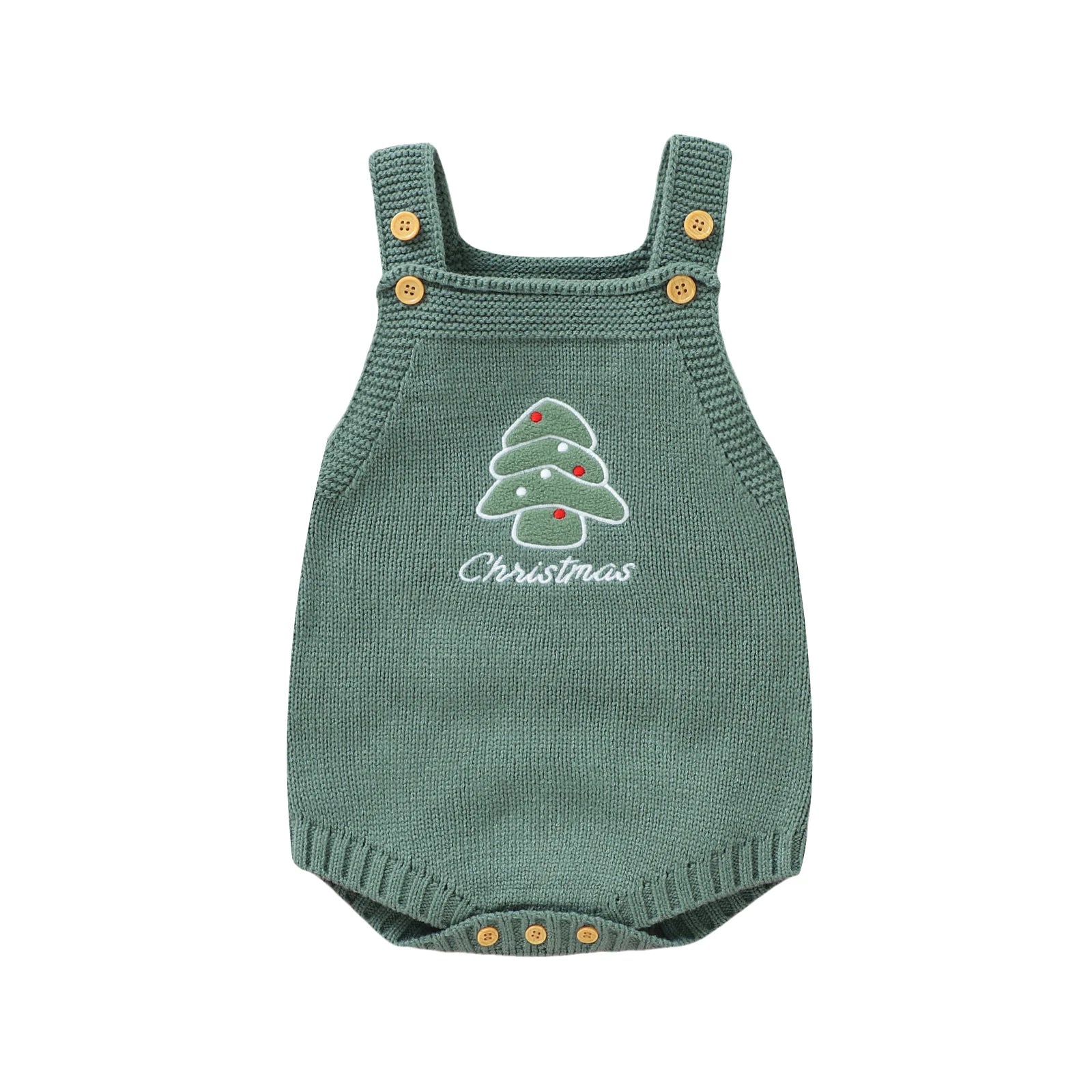 Christmas Knit Baby Romper – Santa, Reindeer & Tree Embroidery (1–18M)
