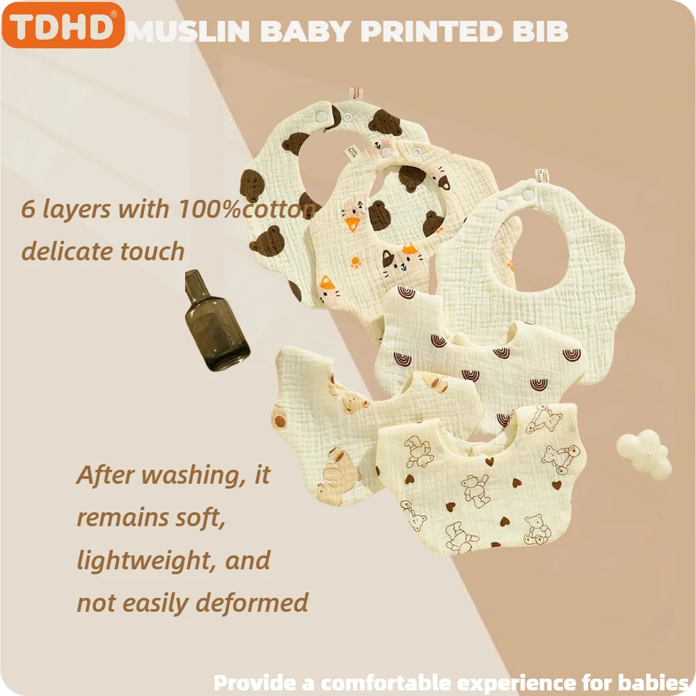 3-Pack Soft Cotton Muslin Baby Bibs – Super Absorbent 6-Layer Design