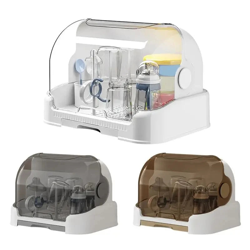 Portable Baby Bottle Drying Rack with Dustproof Dome & Removable Drip Tray
