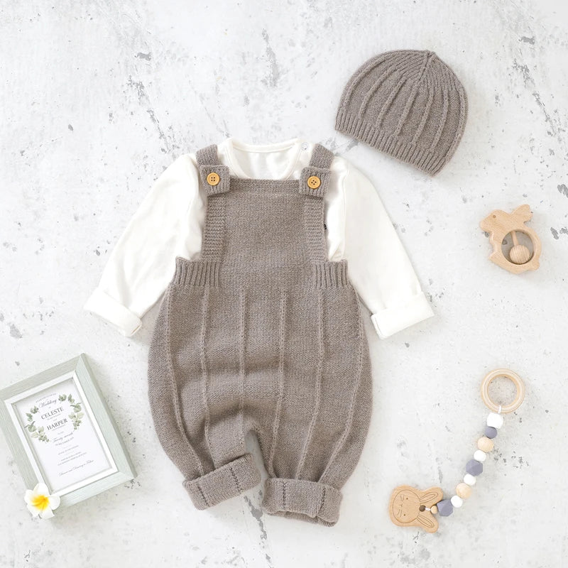 Cozy Knit Baby Romper & Hat Set