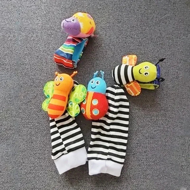 4-Piece Wrist Rattle & Foot Finder Set – Soft Sensory Baby Toy (0–12 Months