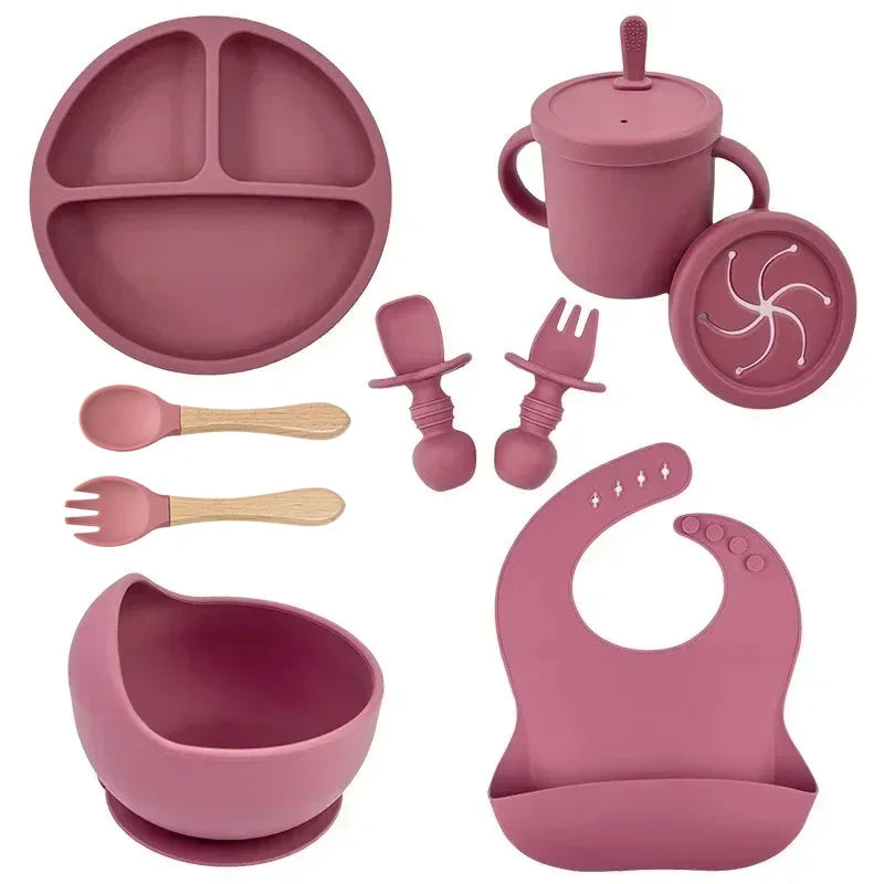 Premium Silicone Baby Feeding Set – Suction Plate, Bib, Spoon & Cup (BPA-Free)