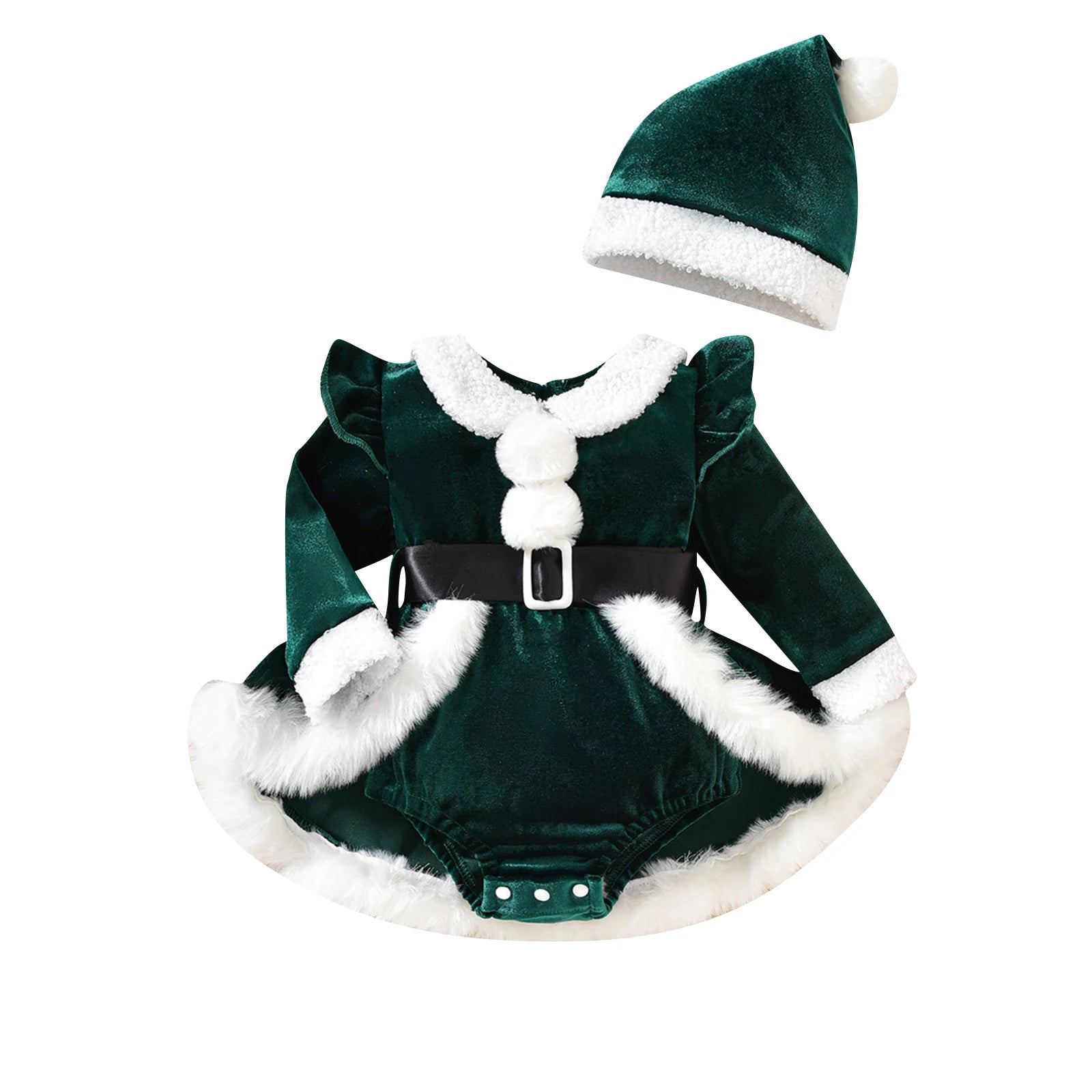 Christmas Plush Baby Dress Set with Hat – Red, Green & Blue (0–18M)