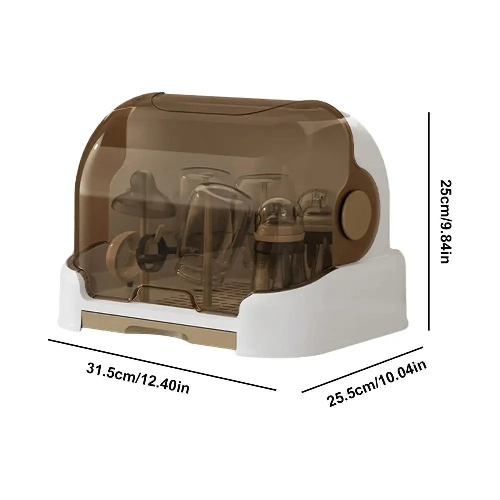 Portable Baby Bottle Drying Rack with Dustproof Dome & Removable Drip Tray
