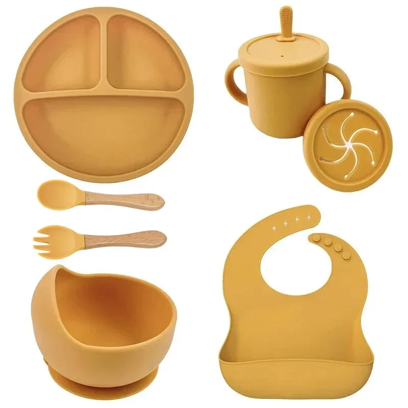 Premium Silicone Baby Feeding Set – Suction Plate, Bib, Spoon & Cup (BPA-Free)