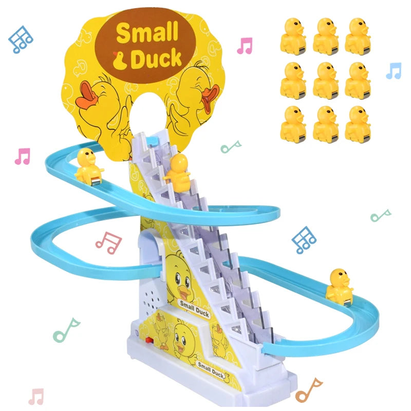 Climbing Stairs Electric Duck Track Toy – LED Light-Up Music Roller Coaster