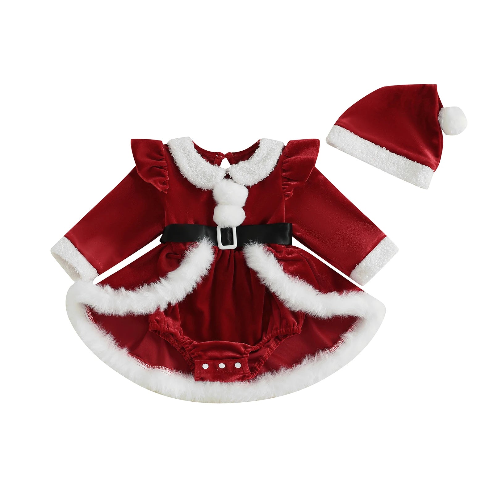 Christmas Plush Baby Dress Set with Hat – Red, Green & Blue (0–18M)