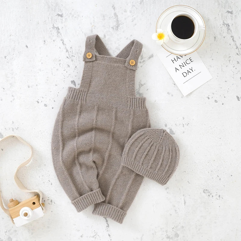 Cozy Knit Baby Romper & Hat Set