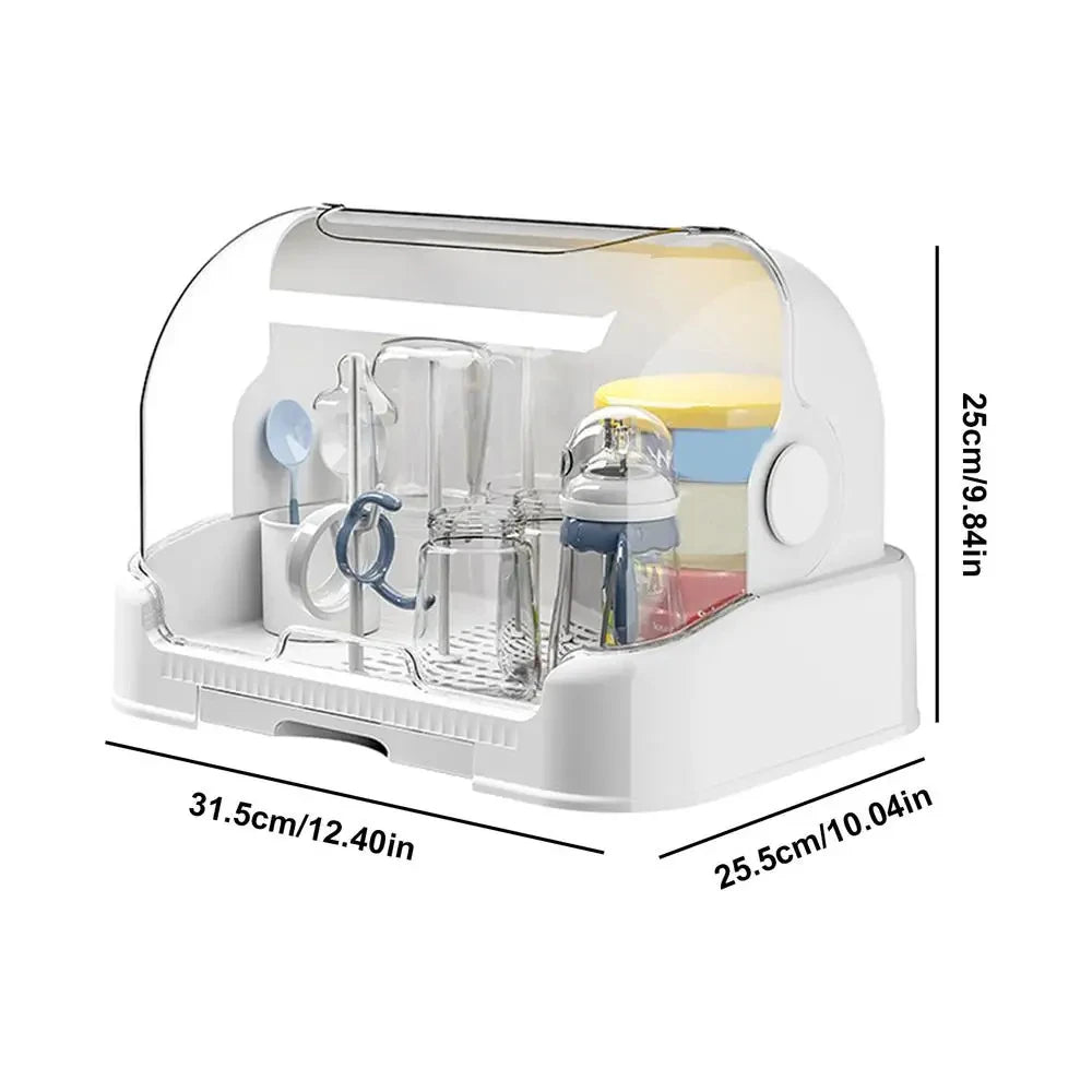 Portable Baby Bottle Drying Rack with Dustproof Dome & Removable Drip Tray