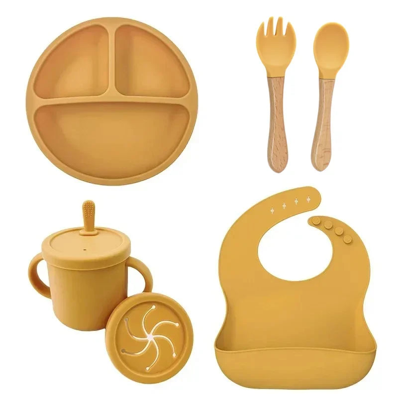 Premium Silicone Baby Feeding Set – Suction Plate, Bib, Spoon & Cup (BPA-Free)