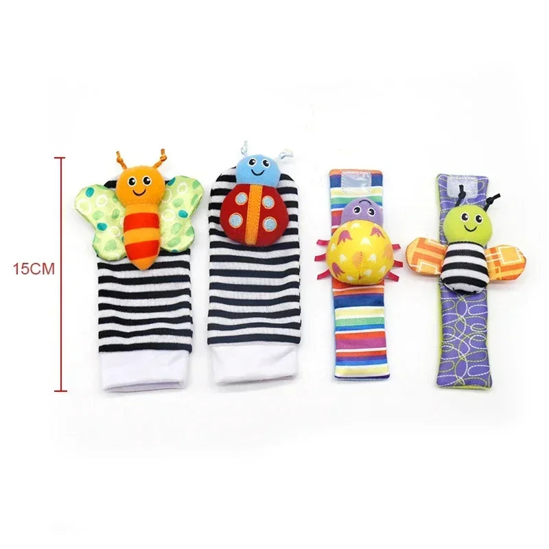 4-Piece Wrist Rattle & Foot Finder Set – Soft Sensory Baby Toy (0–12 Months
