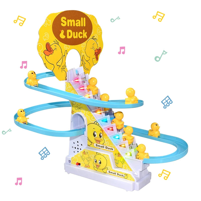 Climbing Stairs Electric Duck Track Toy – LED Light-Up Music Roller Coaster