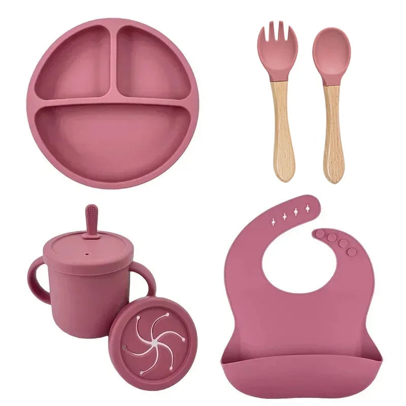 Premium Silicone Baby Feeding Set – Suction Plate, Bib, Spoon & Cup (BPA-Free)
