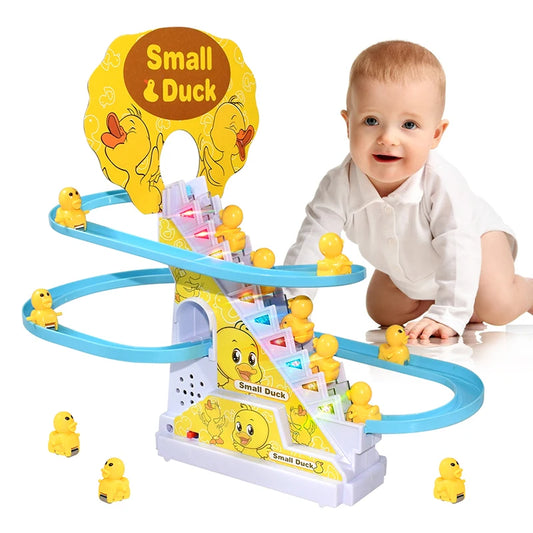 Climbing Stairs Electric Duck Track Toy – LED Light-Up Music Roller Coaster