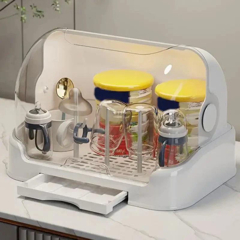 Portable Baby Bottle Drying Rack with Dustproof Dome & Removable Drip Tray