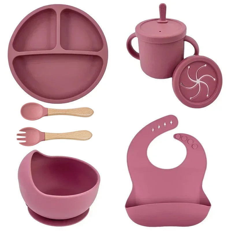 Premium Silicone Baby Feeding Set – Suction Plate, Bib, Spoon & Cup (BPA-Free)