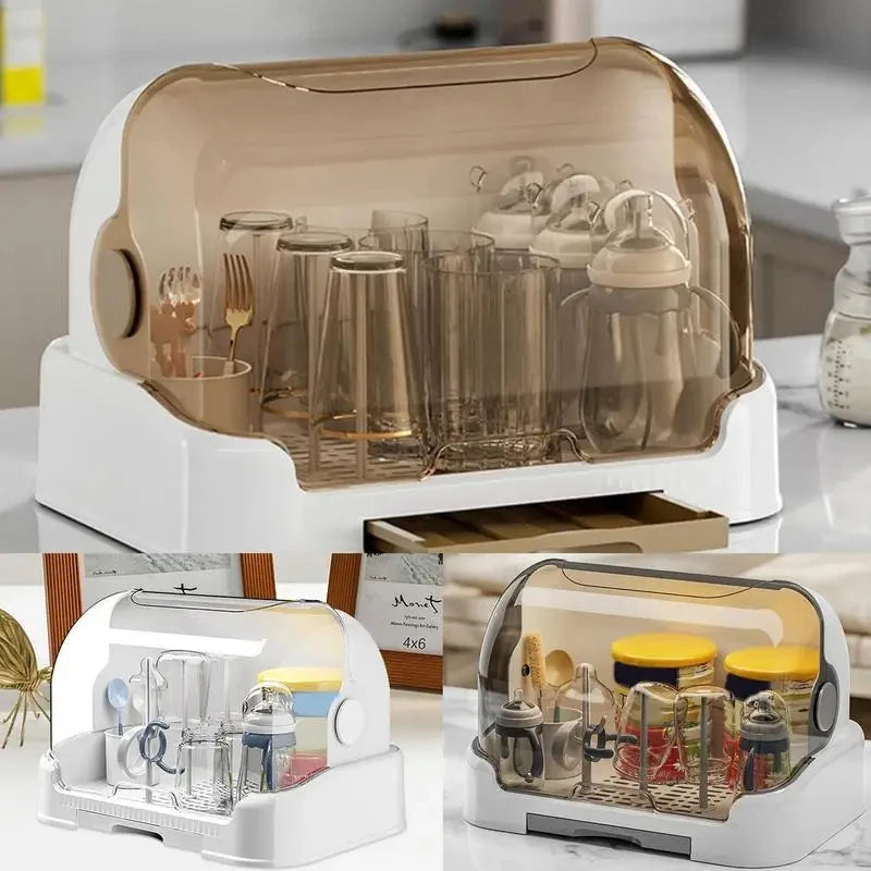 Portable Baby Bottle Drying Rack with Dustproof Dome & Removable Drip Tray