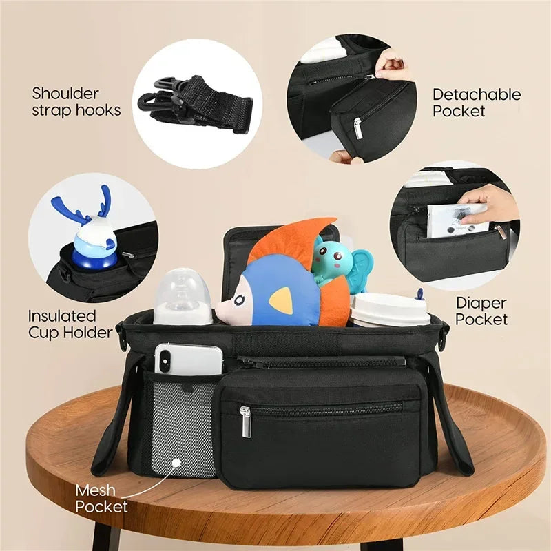 RoyalTots™ Stroller Organizer – Large Capacity Cup & Storage Bag