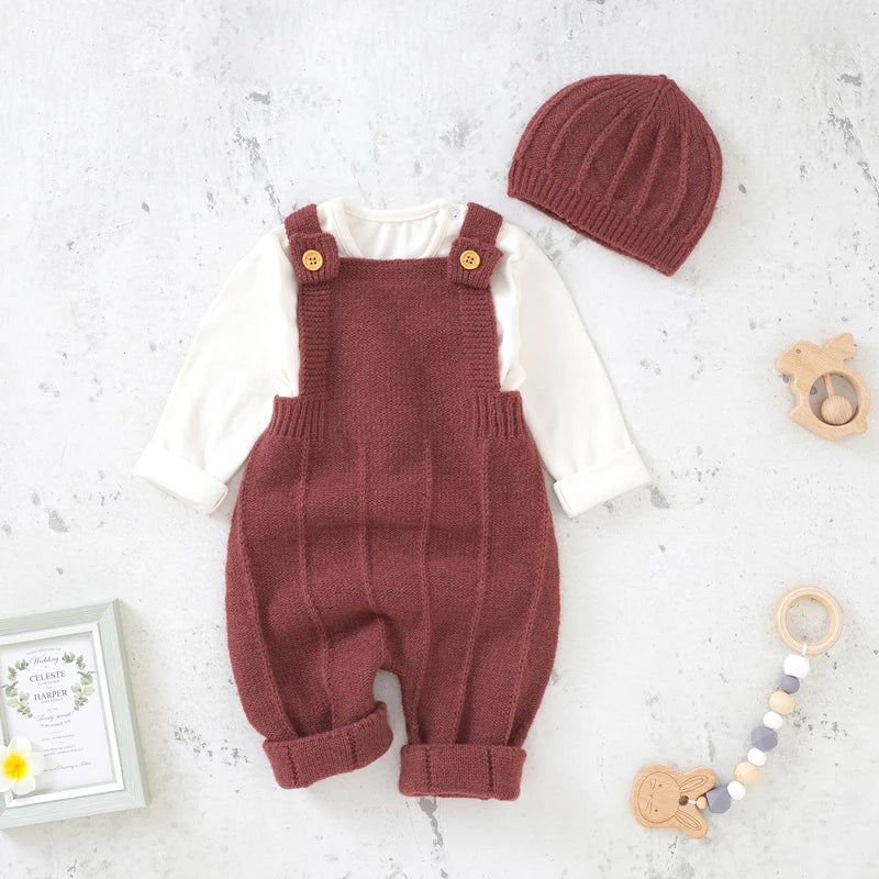 Cozy Knit Baby Romper & Hat Set